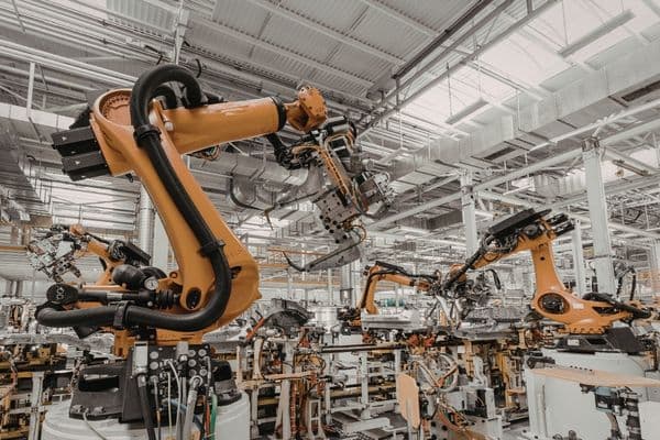 Factory floor with automation robotics